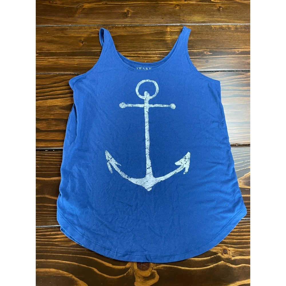 Awake Tank Top Women's Size Medium Blue Activewear Nautical Print Sleeveless